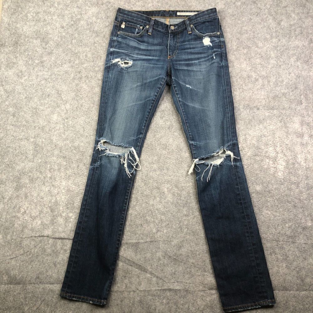 AG Adriana Goldschmied Jeans Size 28 Distressed Dark Wash Straight Slim USA